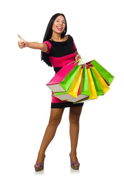 Mujer en el concepto de compras de Navidad en blanco —  Fotos de Stock