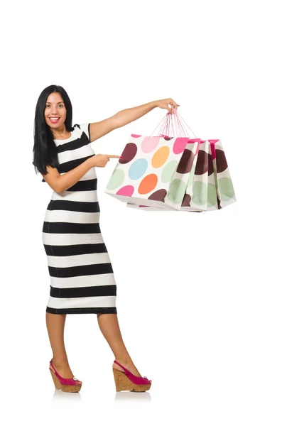 Mujer en el concepto de compras de Navidad en blanco —  Fotos de Stock