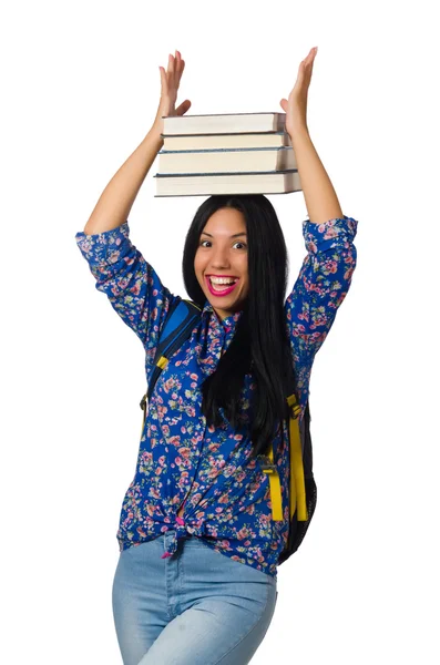 Joven estudiante con libros sobre blanco — Foto de Stock