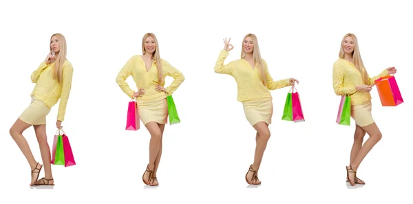 Collage de mujer con bolsas de compras — Foto de Stock