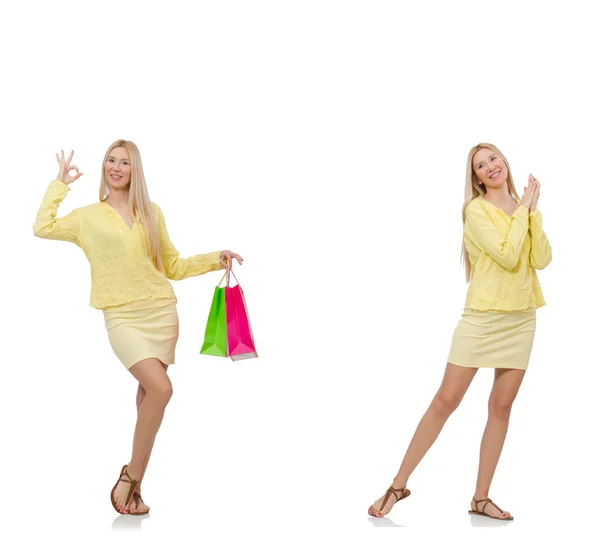 Collage de mujer con bolsas de compras — Foto de Stock