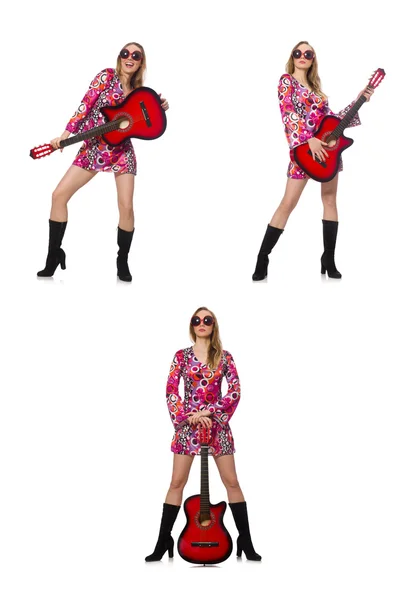 Mujer guitarrista aislado en blanco —  Fotos de Stock