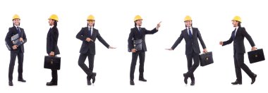 Beyaz şapka takan genç mimar