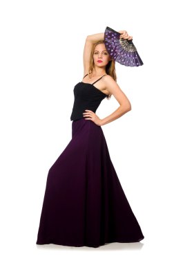 Beyaz izole fan dans kadın