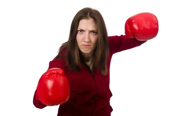 Mujer boxeadora aislada en el blanco —  Fotos de Stock