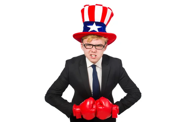 Man bär hatt med amerikanska symboler — Stockfoto