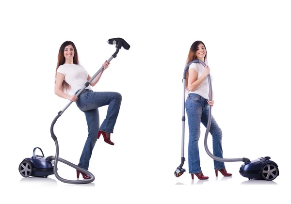 Collage de nettoyage femme avec aspirateur — Photo