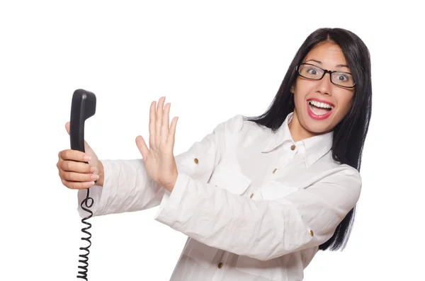 Woman in funny business concept on white — Stock Photo, Image