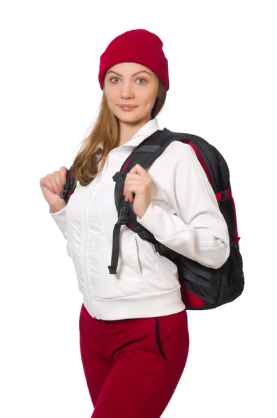 Funny student with backpack isolated on white — Stock Photo, Image