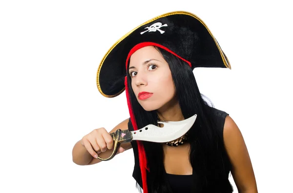 Mulher pirata isolado em branco — Fotografia de Stock