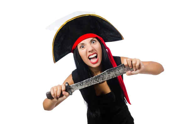 Mulher pirata isolado em branco — Fotografia de Stock