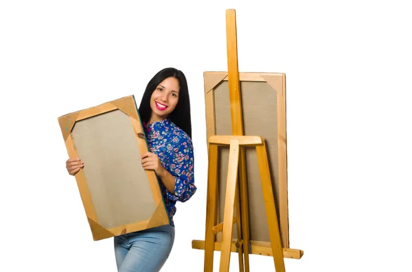 Artista trabajando en paleta aislada en blanco —  Fotos de Stock