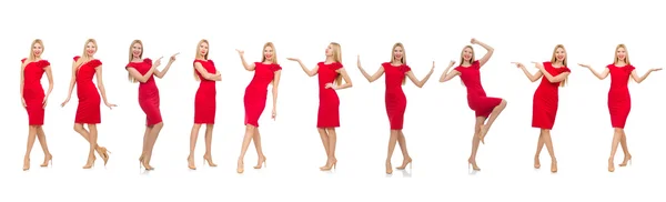 Kvinna i röd klänning isolerad på vit — Stockfoto