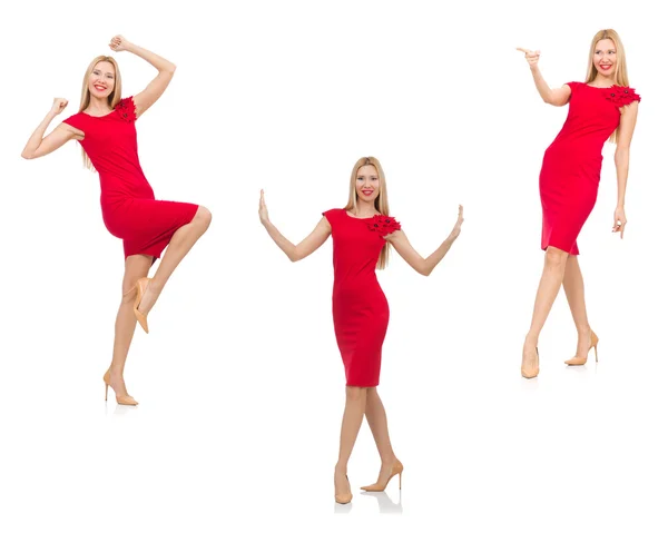 Mulher em vestido vermelho isolado no branco — Fotografia de Stock