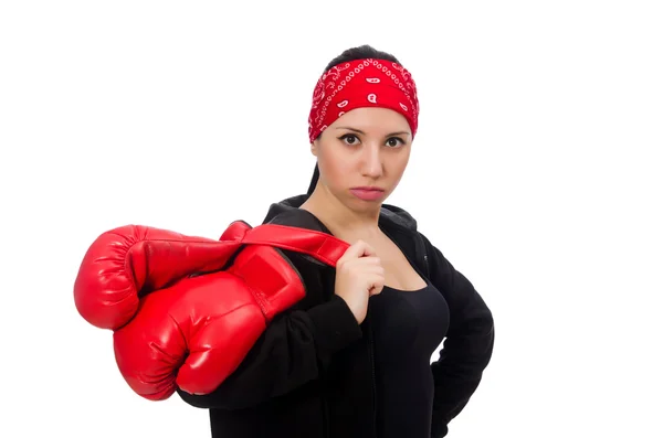Žena boxer izolované na bílém — Stock fotografie