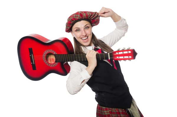 गिटारसह स्कॉटिश कपड्यांमध्ये स्त्री — स्टॉक फोटो, इमेज