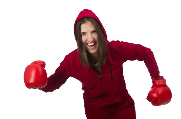 Mujer boxeadora aislada en el blanco — Foto de Stock
