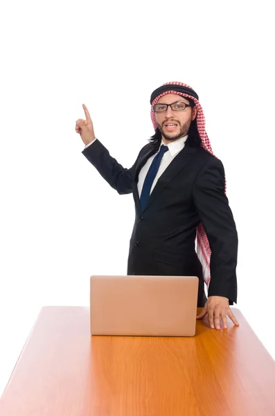 Arab businessman with computer on white — Stock Photo, Image
