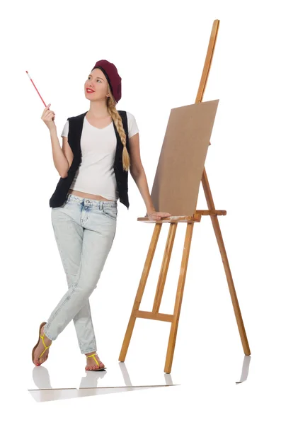 Vrouw kunstenaar geïsoleerd op de witte — Stockfoto
