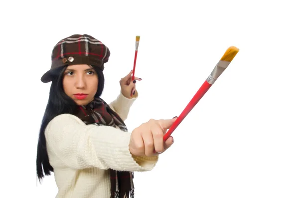 Vrouw kunstenaar geïsoleerd op de witte — Stockfoto