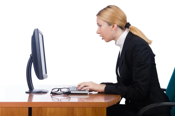 Woman businesswoman working isolated on white — Stock Photo, Image