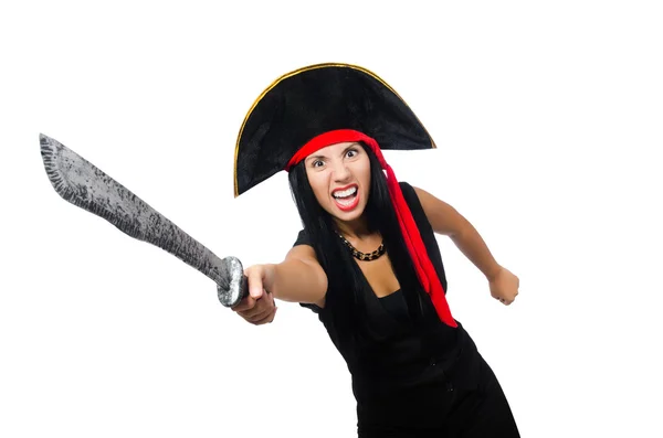 Mulher pirata isolado em branco — Fotografia de Stock