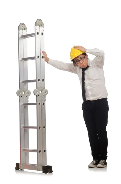 Construction worker in funny concept on white — Stock Photo, Image