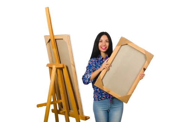 Artista trabajando en paleta aislada en blanco —  Fotos de Stock