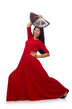 Genç kadın üzerinde izole beyaz dans