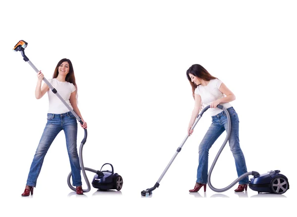 Collage de limpieza de mujer con aspiradora — Foto de Stock