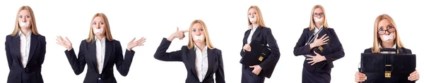 Geschäftsfrau in Zensur-Konzept isoliert auf weiß — Stockfoto