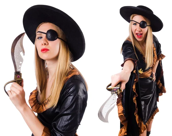 Woman pirate in various poses on white — Stock Photo, Image