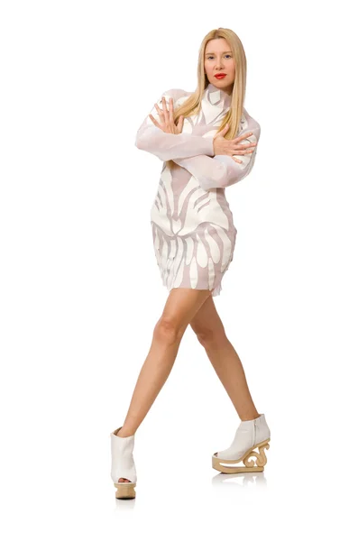 Mujer con vestido blanco aislado en blanco — Foto de Stock