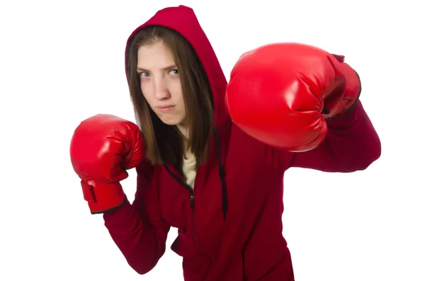 Vrouw bokser geïsoleerd op de witte — Stockfoto