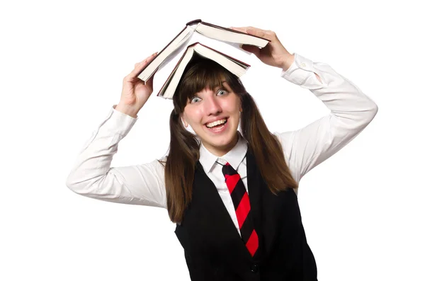 Divertido estudiante nerd aislado en blanco — Foto de Stock