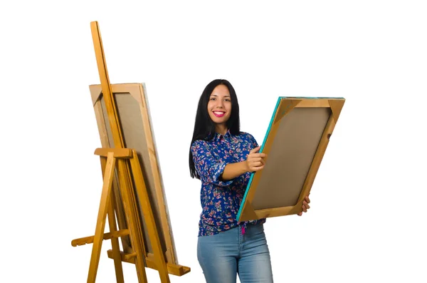 Artista trabajando en paleta aislada en blanco —  Fotos de Stock