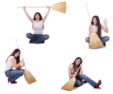 Süpürgeyle bembeyaz gezen kadın