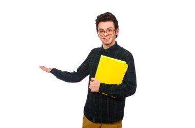 Komik öğrenci üzerinde beyaz izole