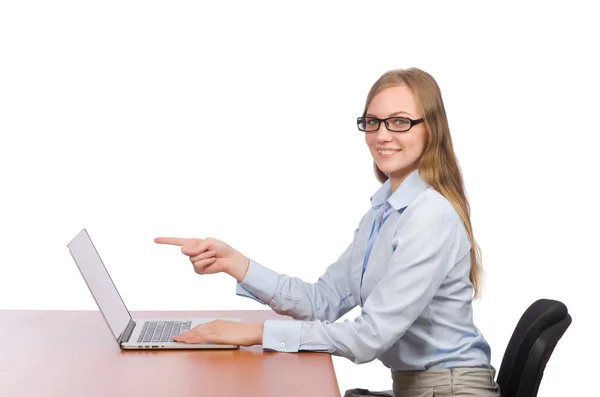 Office employee at work table isolated on white — Stock Photo, Image