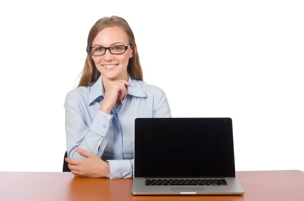 Büroangestellte mit Laptop isoliert auf weiß — Stockfoto