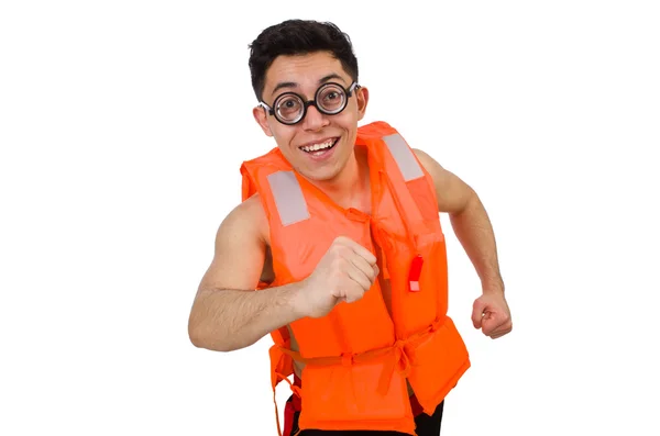 Vtipný muž v oranžové bezpečnostní vestě — Stock fotografie
