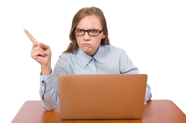 Funcionário de escritório com laptop isolado em branco — Fotografia de Stock