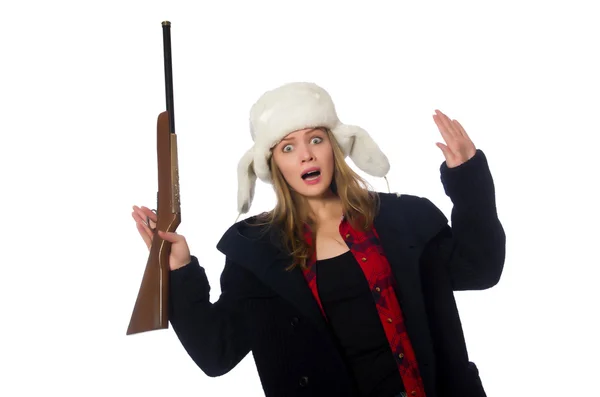 Vrouw met hoed in grappig concept — Stockfoto