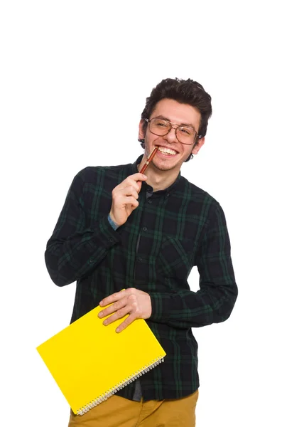 Estudante engraçado isolado no branco — Fotografia de Stock