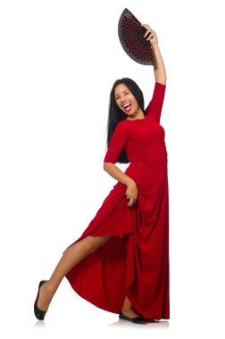 Genç kadın üzerinde izole beyaz dans