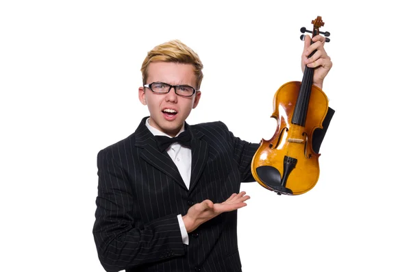 白に隔離されたバイオリンを持つ若い音楽家 — ストック写真