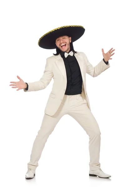 Takım elbise ve beyaz izole sombrero komik Meksika — Stok fotoğraf