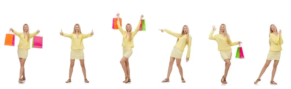 Kadın alışveriş torbaları ile kolaj — Stok fotoğraf