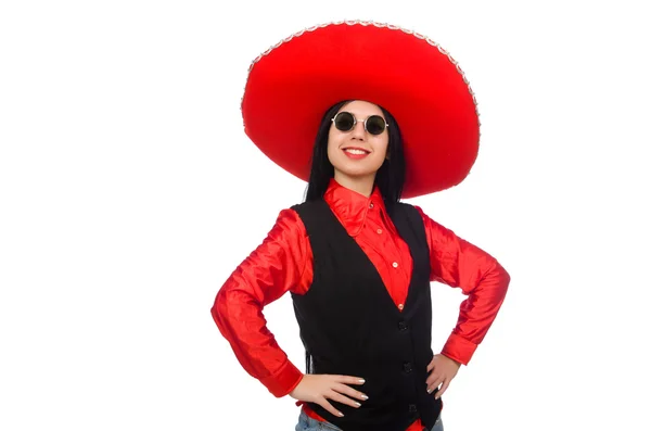 Mexicaanse vrouw in grappige concept op wit — Stockfoto