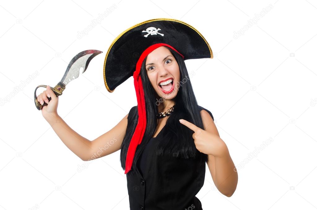 Woman pirate isolated on white